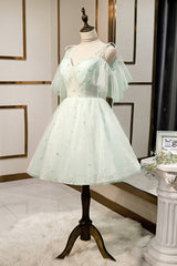 Mint Green Tulle Lace Short Homecoming Dress, A-Line Mini Party Dress