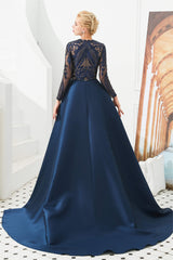 Long Sleeves Mermaid Detachable Train Prom Dresses with Train Sequined