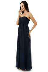 Navy Blue Sweetheart Chiffon With Pleats Bridesmaid Dresses