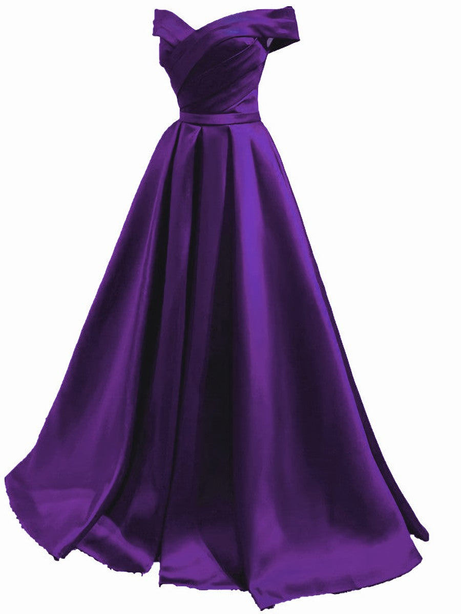 Off Shoulder Satin Simple Sweetheart Long Prom Dress, A-line Party Dress Formal Dress