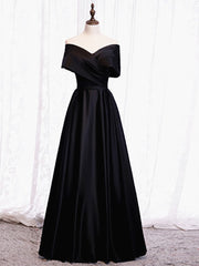 Off the Shoulder Black Long Prom Dresses, Black Off Shoulder Formal Evening Dresses