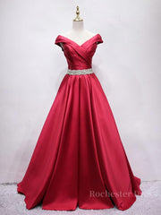 Off the Shoulder Burgundy Long Prom Dresses, Off Shoulder Wine Red Formal Evening Dresses