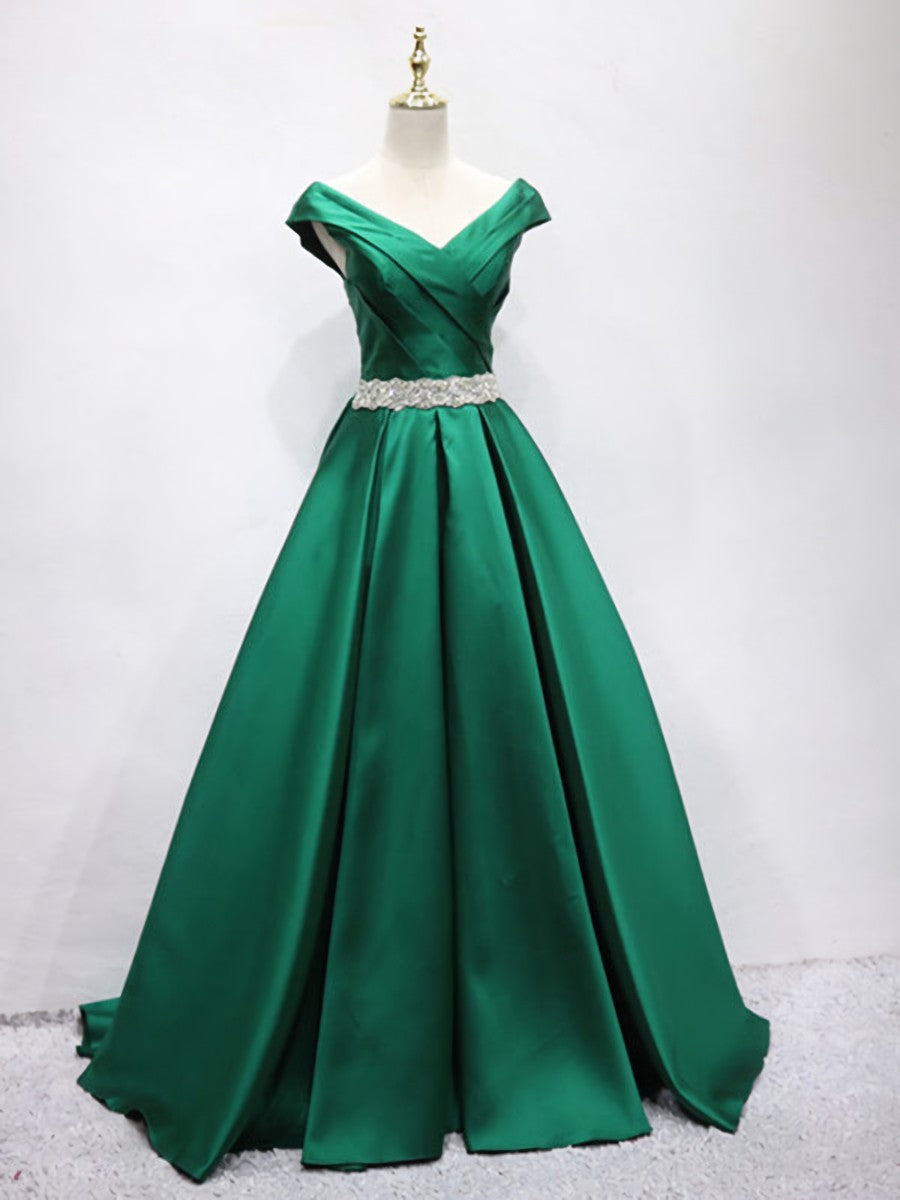 Off the Shoulder Green Long Prom Dress, Off Shoulder Long Green Formal Evening Dresses