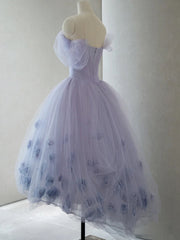 Off the Shoulder Purple High Low Tulle Prom Dresses, High Low Purple Tulle Formal Graduation Dresses