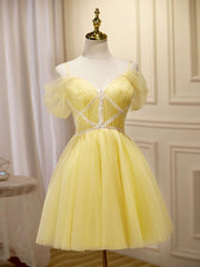 Off the Shoulder Short Yellow Prom Dresses, Off Shoulder Short Yellow Formal Graduation Dresses