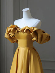 Off the Shoulder Yellow Long Prom Dresses, Yellow Off Shoulder Long Formal Evening Dresses