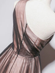 One Shoulder Brown Tulle Prom Dresses, Brown Tulle Formal Evening Dresses