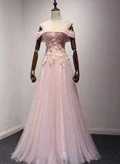 Pink Off Shoulder Handmade Formal Dresses , Long Prom Dresses