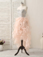 Pink Sweetheart Neck Rhinestones Organza Prom Dress Pink Homecoming Dresses