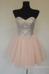 Pink sweetheart tulle short prom dress, homecoming dress