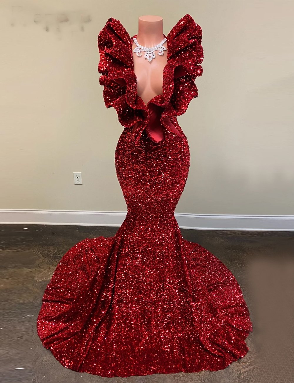 Red Prom Dresses, Deep V Neck Prom Dresses, Mermaid Evening Dresses, Cheap Evening Dress, Red Prom Dresses, Sparkly Evening Dress, New Arrival Evening Dress