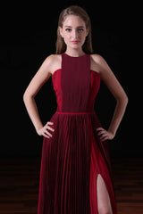 Pleat Draped Side Slit Off Shoulder Zipper Burgundy Bridesmaid Dresses