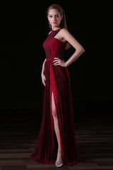 Pleat Draped Side Slit Off Shoulder Zipper Burgundy Bridesmaid Dresses