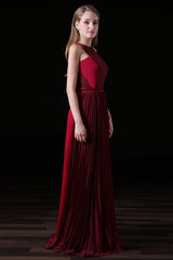 Pleat Draped Side Slit Off Shoulder Zipper Burgundy Bridesmaid Dresses