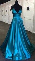 Pretty Royal Blue A-line Spaghetti Straps Prom Dresses, Evening Dresses