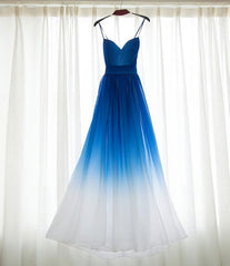 Spaghetti Strap Royal Blue Ombre Long Chiffon Royal Blue Ombre A Line Sweetheart Prom Dresses