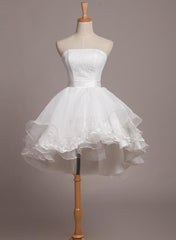 White Lace and Organza Short Short Teen Prom Dresses