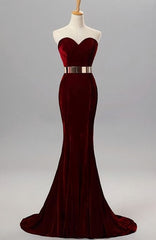 Sweetheart Simple Long Mermaid Burgundy Elegant Modest Prom Dresses