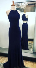 Navy Blue Simple Long Woman Chiffon Prom Dresses