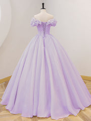 Purple A-Line Off Shoulder Long Prom Dresses, Purple Sweet 16 Dress