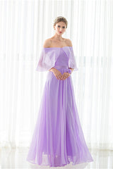 Purple Chiffon Off The Shoulder Long Bridesmaid Dresses