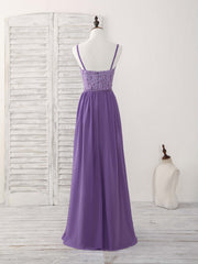 Purple Lace Chiffon Long Prom Dress Purple Bridesmaid Dress