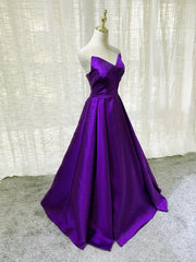 Purple Satin A-line Simple Floor Length Evening Dress Formal Dress, Dark Purple Prom Dresses