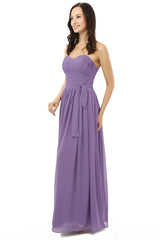 Purple Sleeveless Chiffon Long With Lace Up Bridesmaid Dresses