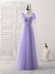 Purple Sweetheart Neck Tulle Long Prom Dress Purple Bridesmaid Dress