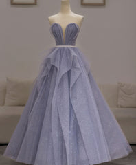 Purple Sweetheart Neck Tulle Sequin Long Prom Dress, Purple Ball Gown Graduation Dress