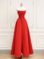 Red A-Line Satin Long Prom Dress, Red Long Formal Dress