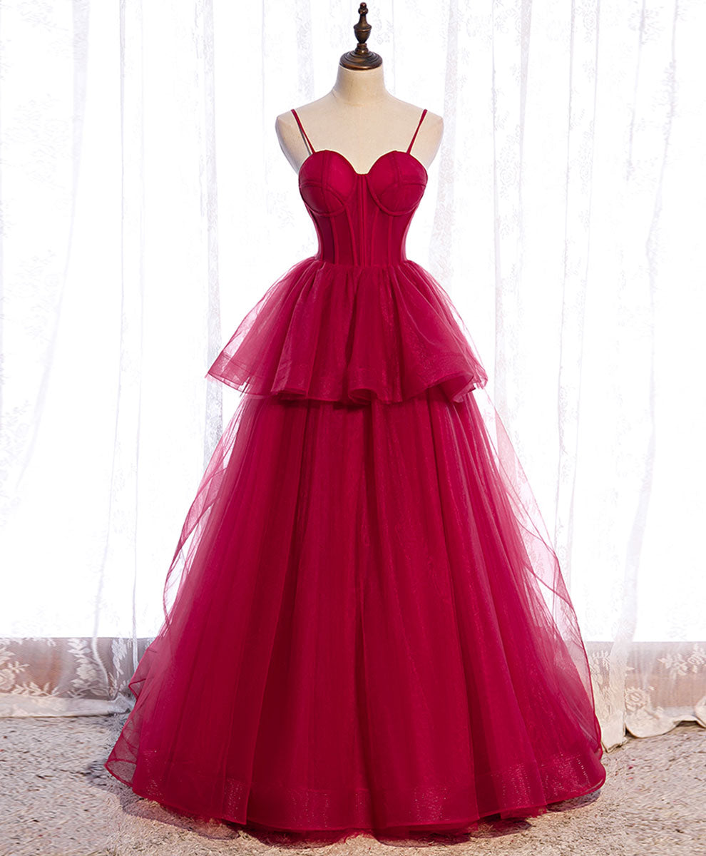 Red Long Prom Dresses, Sweetheart Neck Red Formal Gown