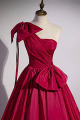 Red One Shoulder Satin Long Prom Dress, A-Line Evening Party Dress