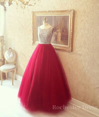 Round Neck Red Prom Dresses, Red Evening Dresses, Red Long Dresses