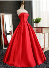 Satin Scoop Floor Length Ball Prom Dress , Dark Red Sweet 16 Gown