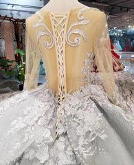 Gorgeous Lace Appliques Tulle Long Sleeves Monarch Train Ball Gown Wedding Dresses