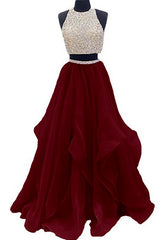 Sequins Beaded Organza Layered Two Piece Ball Gowns Prom Dress,Wedding Party Dress