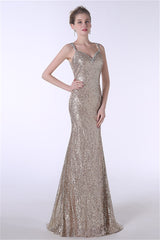 Sequins Mermaid Spaghetti Straps Sleeveless Prom Dresses