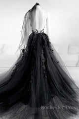 Sexy Backless Appliques Black Lace Long Prom Dress, Black Lace Formal Dress, Black Evening Dress