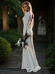 Sheath/Column Jewel Sweep Train Stretch Crepe Wedding Dresses