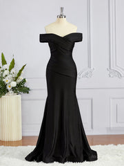 Sheath/Column Off-the-Shoulder Sweep Train Jersey Bridesmaid Dresses