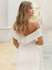 Sheath/Column Off-the-Shoulder Sweep Train Stretch Crepe Wedding Dresses With Leg Slit