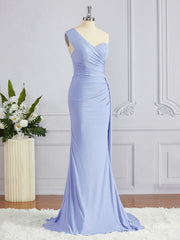 Sheath/Column One-Shoulder Sweep Train Jersey Bridesmaid Dresses