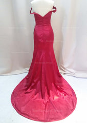 Sheath Column Sleeveless Sweetheart Sweep Train Elastic Satin Prom Dress