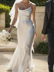 Sheath/Column Spaghetti Straps Floor-Length Jersey Wedding Dresses