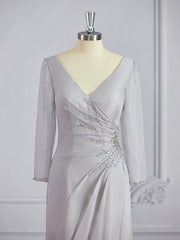 Sheath/Column V-neck Floor-Length 30D Chiffon Mother of the Bride Dresses With Beading