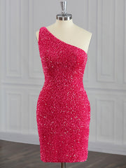 Sheath One-Shoulder Sequin Short/Mini Velvet Sequins Dress