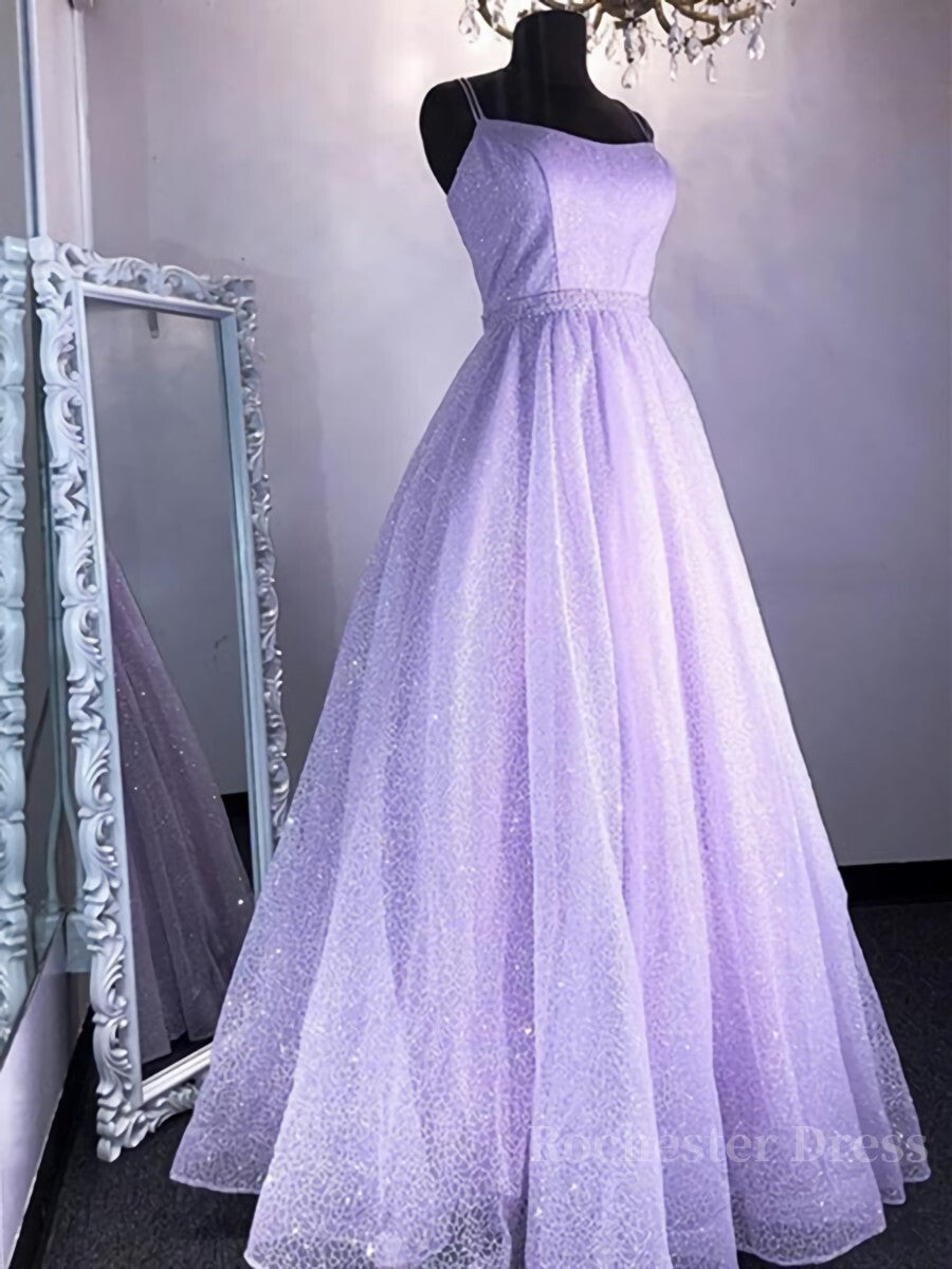 Shiny Purple Long Lace Prom Dresses, Shiny Purple Lace Formal Evening Dresses