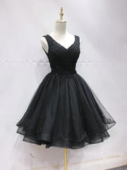 Short Black Lace Prom Dresses, Short Black Lace Homecoming Graduation Dresses