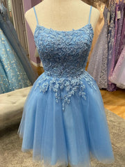 Short Blue Lace Prom Dresses, Short Blue Lace Graduation Homecoming Formal Dresses